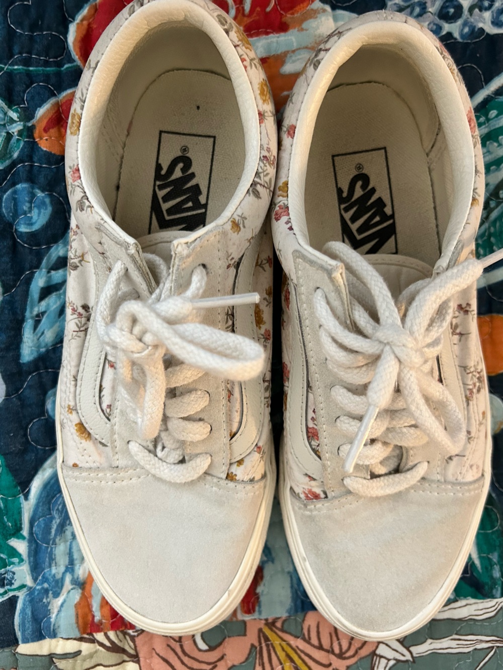 Vans White Floral Low-Top Sneakers with Pink & Yellow Accents